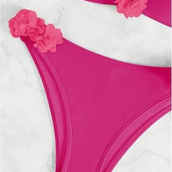 BEAUDRM Women's 2 Piece Floral Bandeau Bikini Set High Cut Bikini Swimsuit XL - Picture 3 of 5